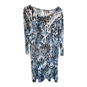 Effortless Style By Citiknits 3/4 Sleeve Animal Print Dress Blue And Black SZ XL